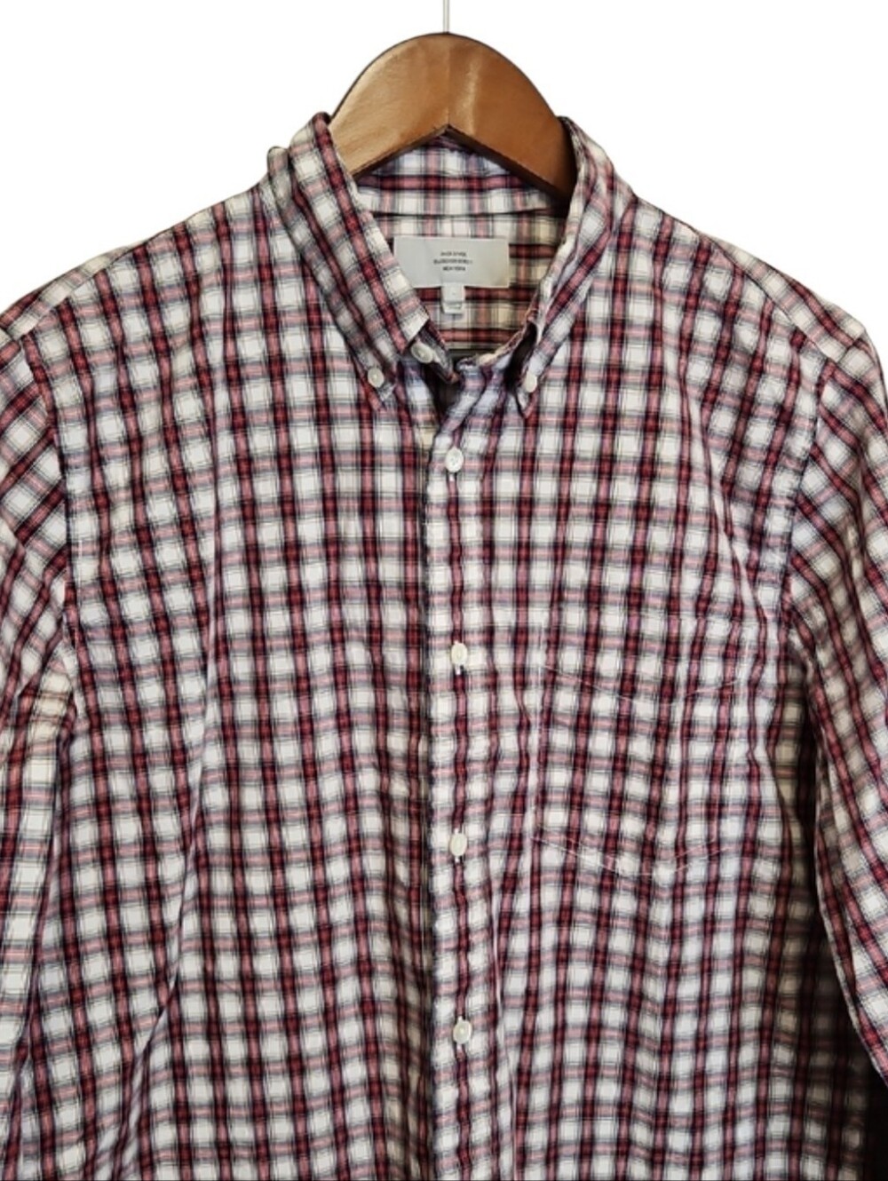Jack Spade Men's Red Plaid Button-Down 100% Cotton Shirt, Size Large